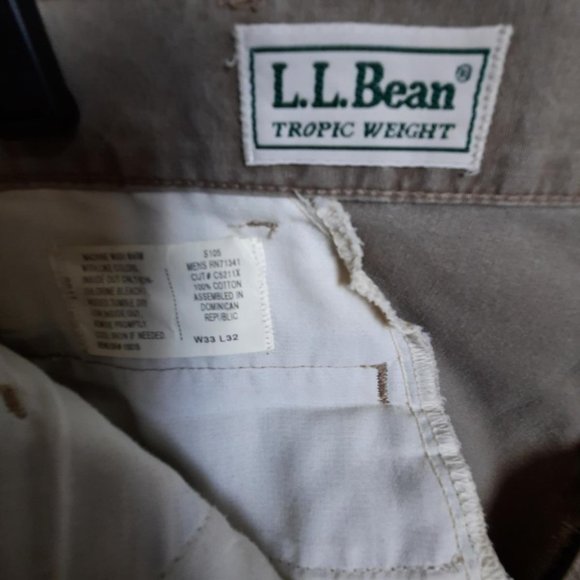 Men's L.L. Bean Pleated Tropic Weight Khaki Tan Chino Pants Size 33W / 32L - Picture 7 of 7